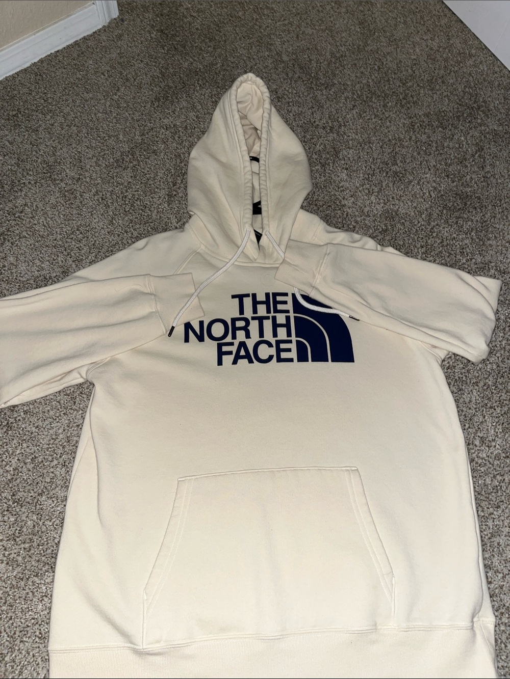 The North Face Cream Crewneck Hoodie with Navy Logo